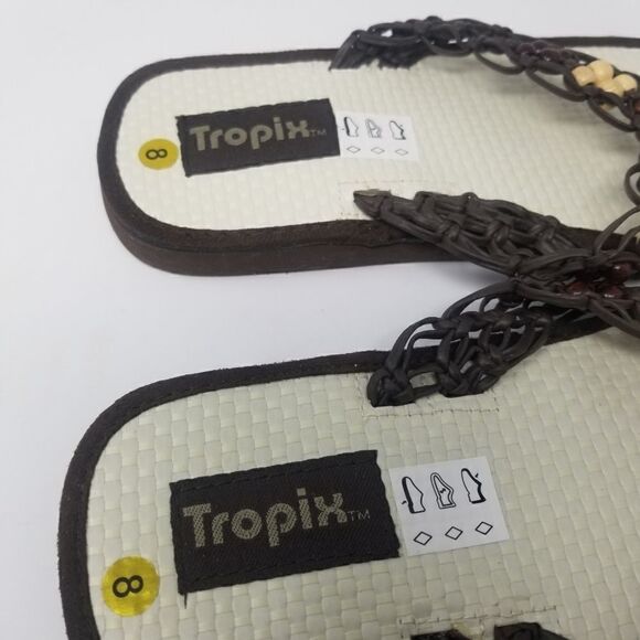 TROPIX MACRAME SANDALS. SIZE 8. NEAR NEW CONDITION. BROWN. OFF WHITE - Picture 10 of 16